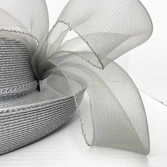 Vintage Glory II Womens Gray Straw Hat with Mesh Detail Derby Church Wedding main image 7